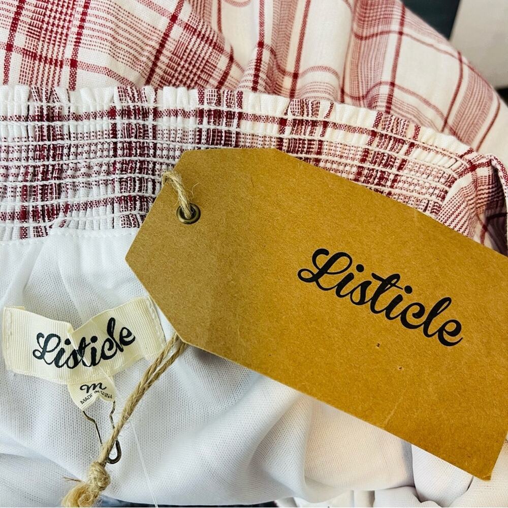 NEW Listicle red white plaid ruffle cottagecore sundress midi dress medium - Picture 5 of 7